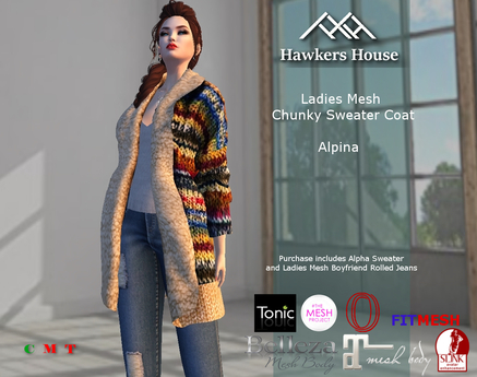 Second Life Marketplace - *HH* Ladies Mesh Chunky Sweater Coat Alpina